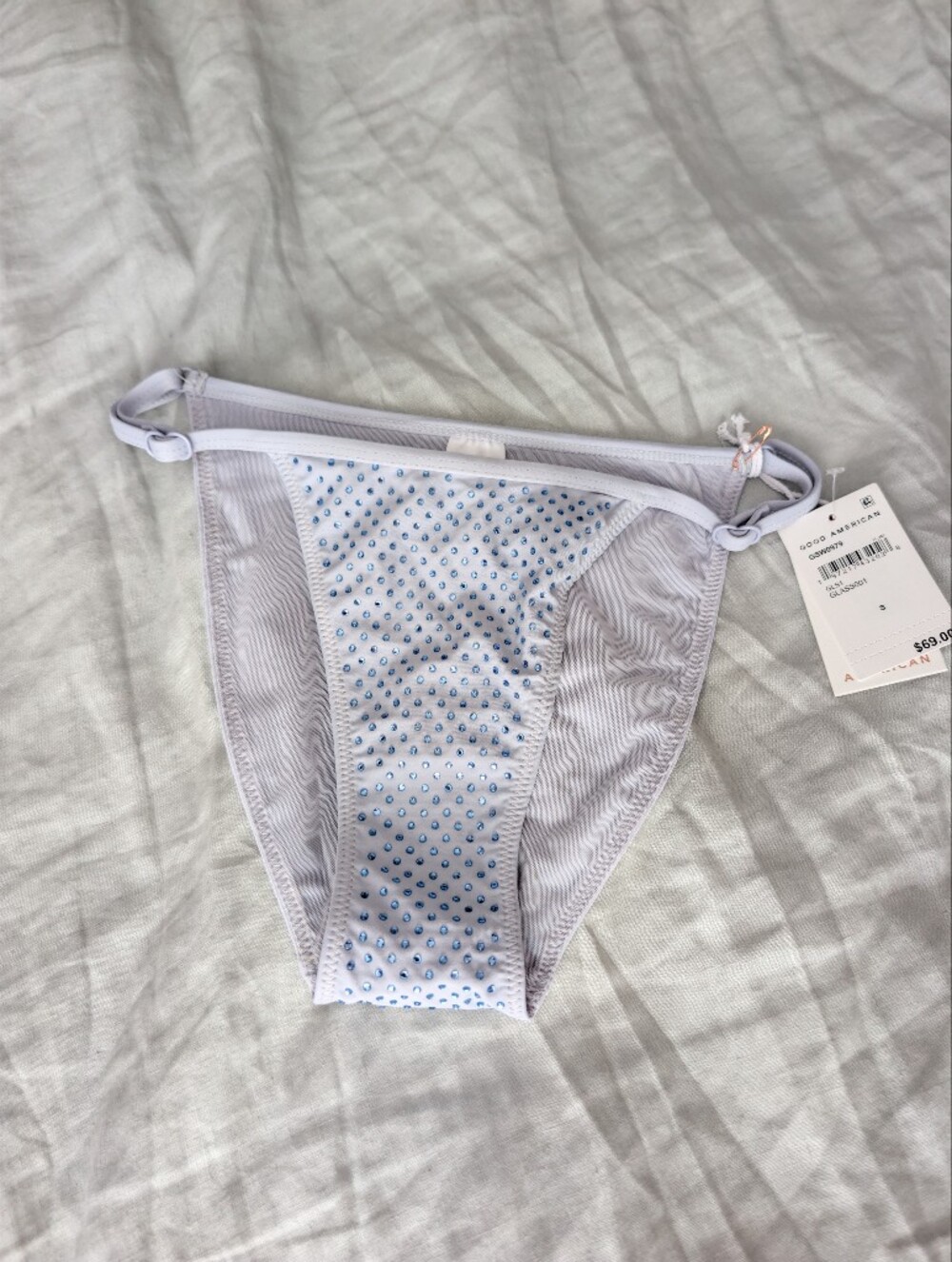 Good American Perfect Fit Rhinestone Bikini Bottom NWT Size S Glass Blue